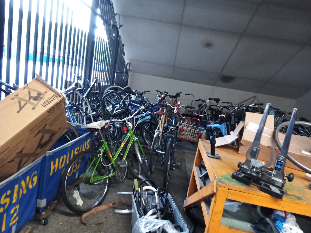 Photo of the bike cave. A shop where you can purchase reused and fixed bikes.